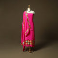 Phulkari hand embroidered crepe silk 3pc unstitched dress