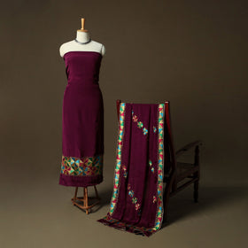 Phulkari hand embroidered crepe silk 3pc unstitched dress