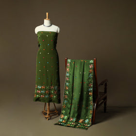 Phulkari hand embroidered crepe silk 3pc unstitched dress