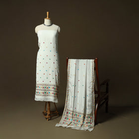 Phulkari hand embroidered crepe silk 3pc unstitched dress