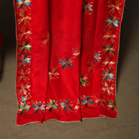 Phulkari hand embroidered crepe silk 3pc unstitched dress