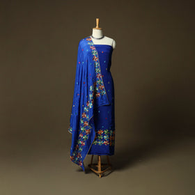 Phulkari hand embroidered crepe silk 3pc unstitched dress
