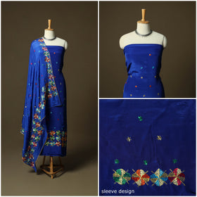 Phulkari hand embroidered crepe silk 3pc unstitched dress