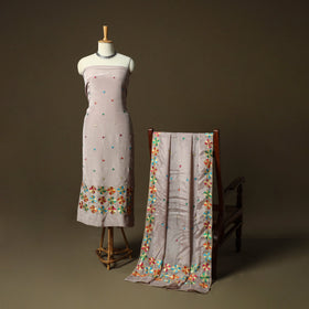 Phulkari hand embroidered crepe silk 3pc unstitched dress