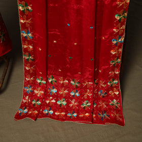 Phulkari hand embroidered crepe silk 3pc unstitched dress