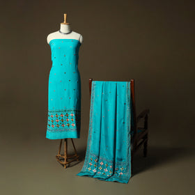 Phulkari hand embroidered crepe silk 3pc unstitched dress