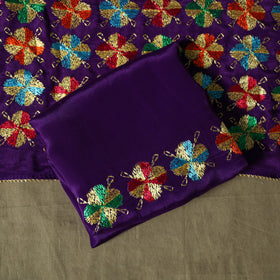 Phulkari hand embroidered crepe silk 3pc unstitched dress