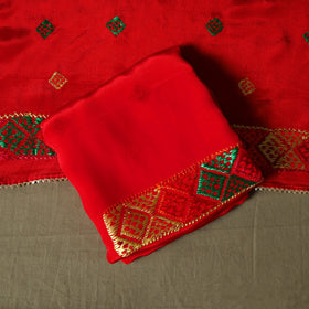 Phulkari hand embroidered crepe silk 3pc unstitched dress