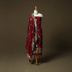 Phulkari hand embroidered crepe silk 3pc unstitched dress