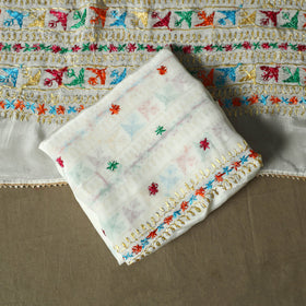 Phulkari hand embroidered crepe silk 3pc unstitched dress