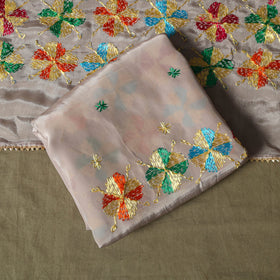 Phulkari hand embroidered crepe silk 3pc unstitched dress