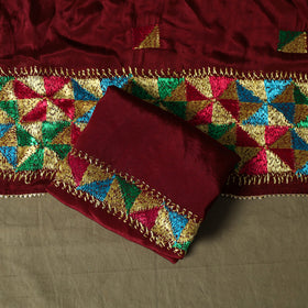 Phulkari hand embroidered crepe silk 3pc unstitched dress