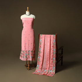 Phulkari hand embroidered crepe silk 3pc unstitched dress