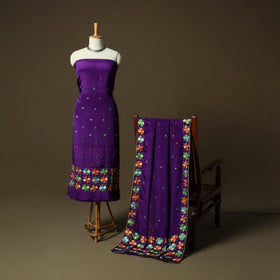 Phulkari hand embroidered crepe silk 3pc unstitched dress