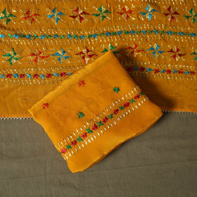 Phulkari hand embroidered crepe silk 3pc unstitched dress