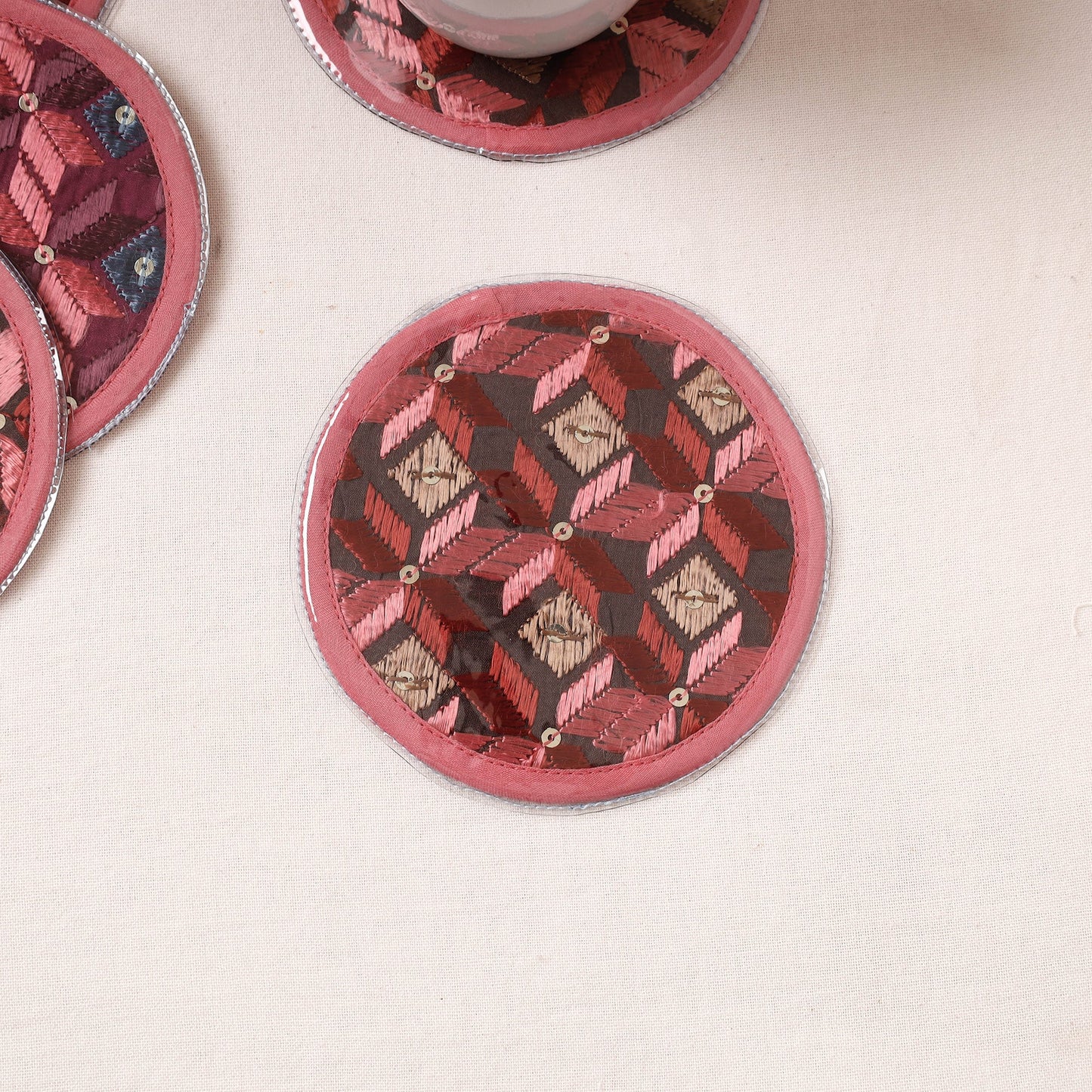  Phulkari Hand Embroidery Laminated Coasters 