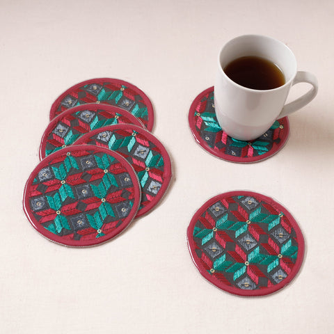  Phulkari Hand Embroidery Laminated Coasters 