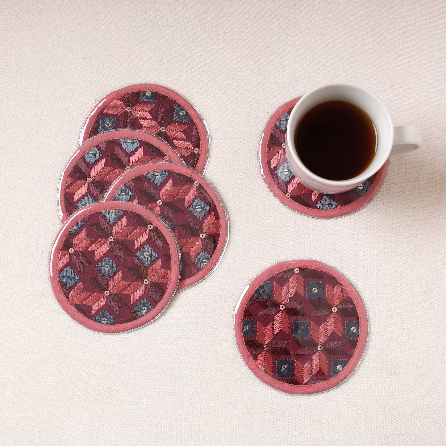  Phulkari Hand Embroidery Laminated Coasters 