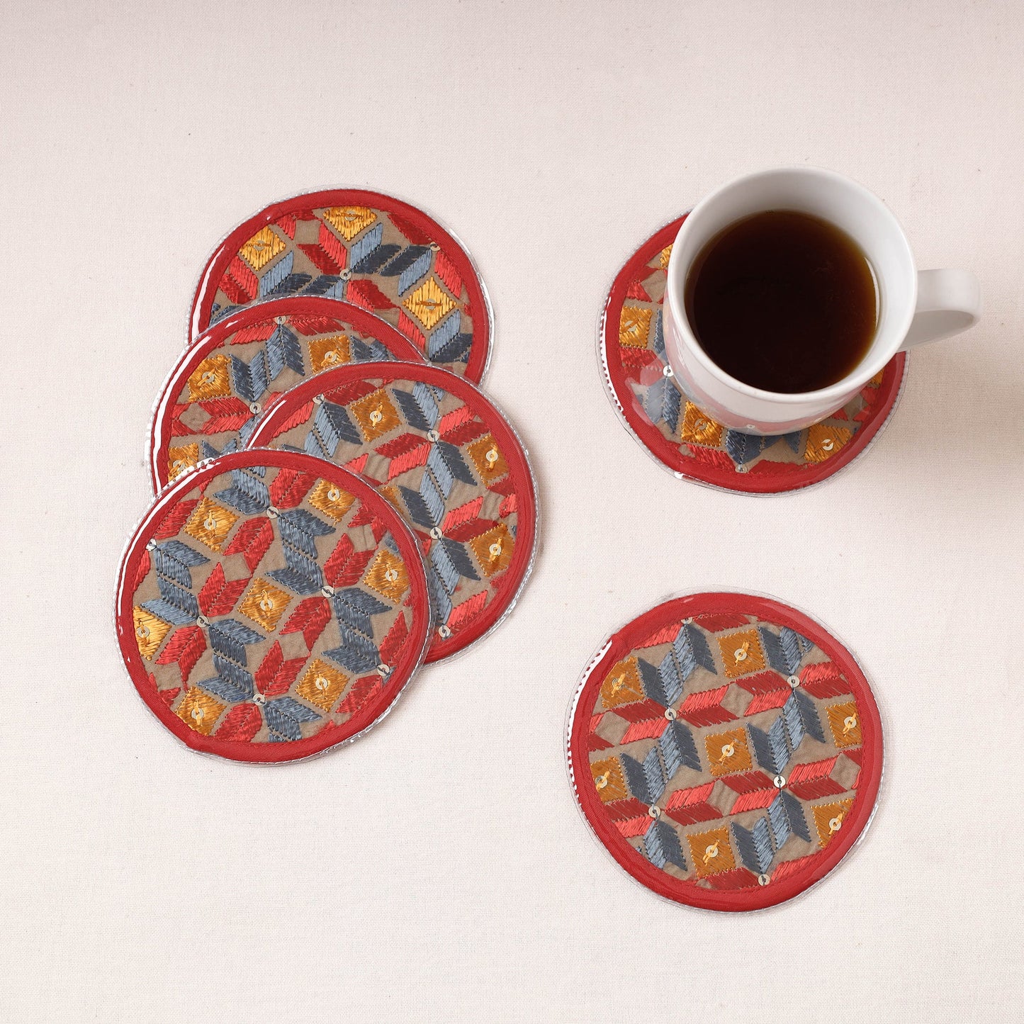 Phulkari Hand Embroidery Laminated Coasters 