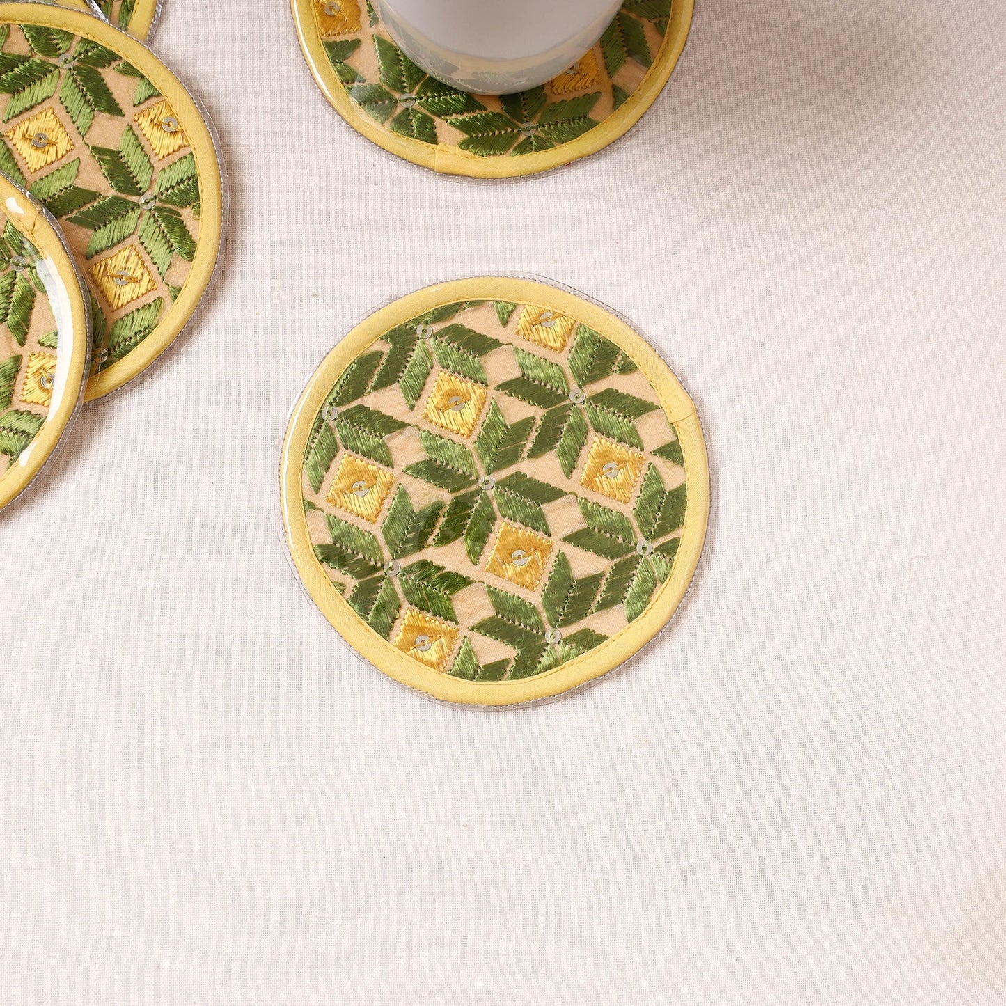  Phulkari Hand Embroidery Laminated Coasters 