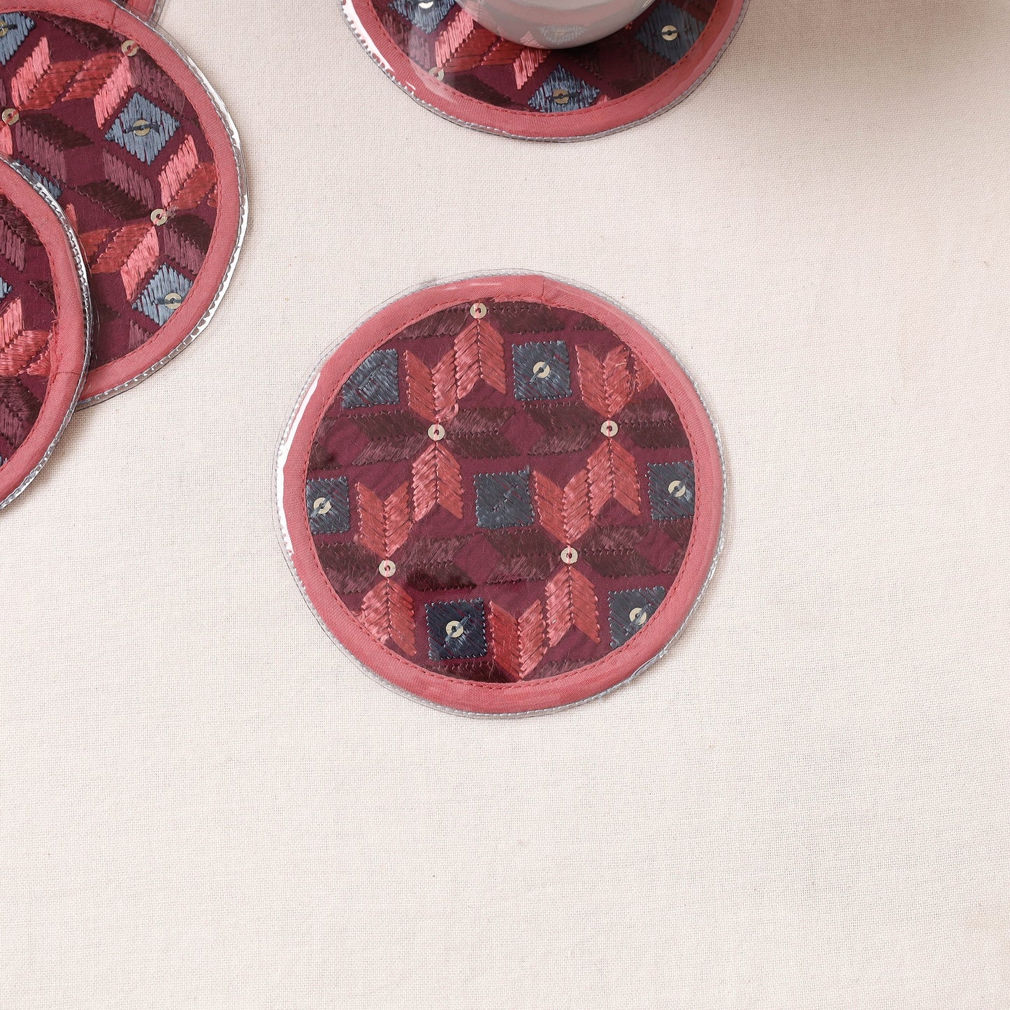  Phulkari Hand Embroidery Laminated Coasters 