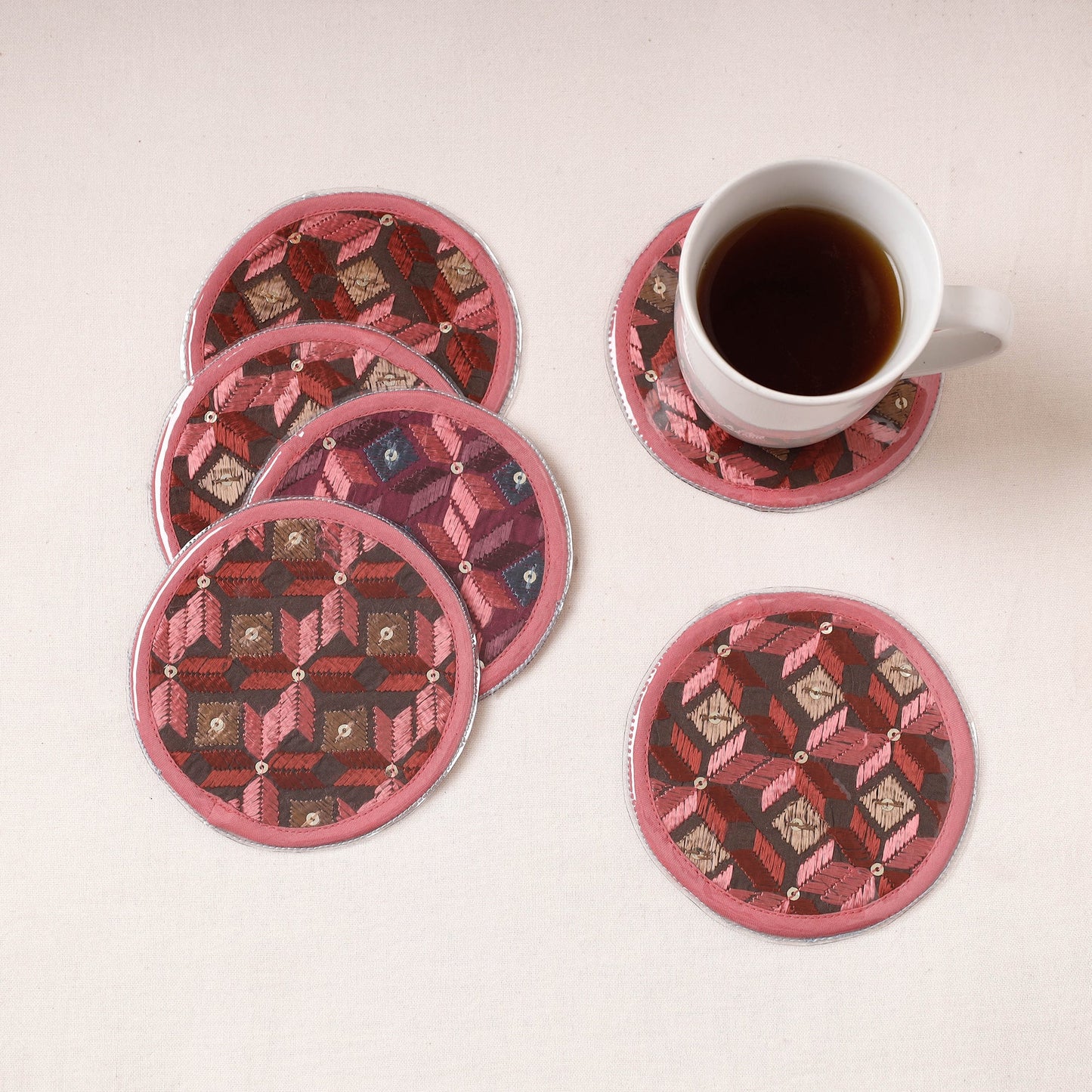  Phulkari Hand Embroidery Laminated Coasters 