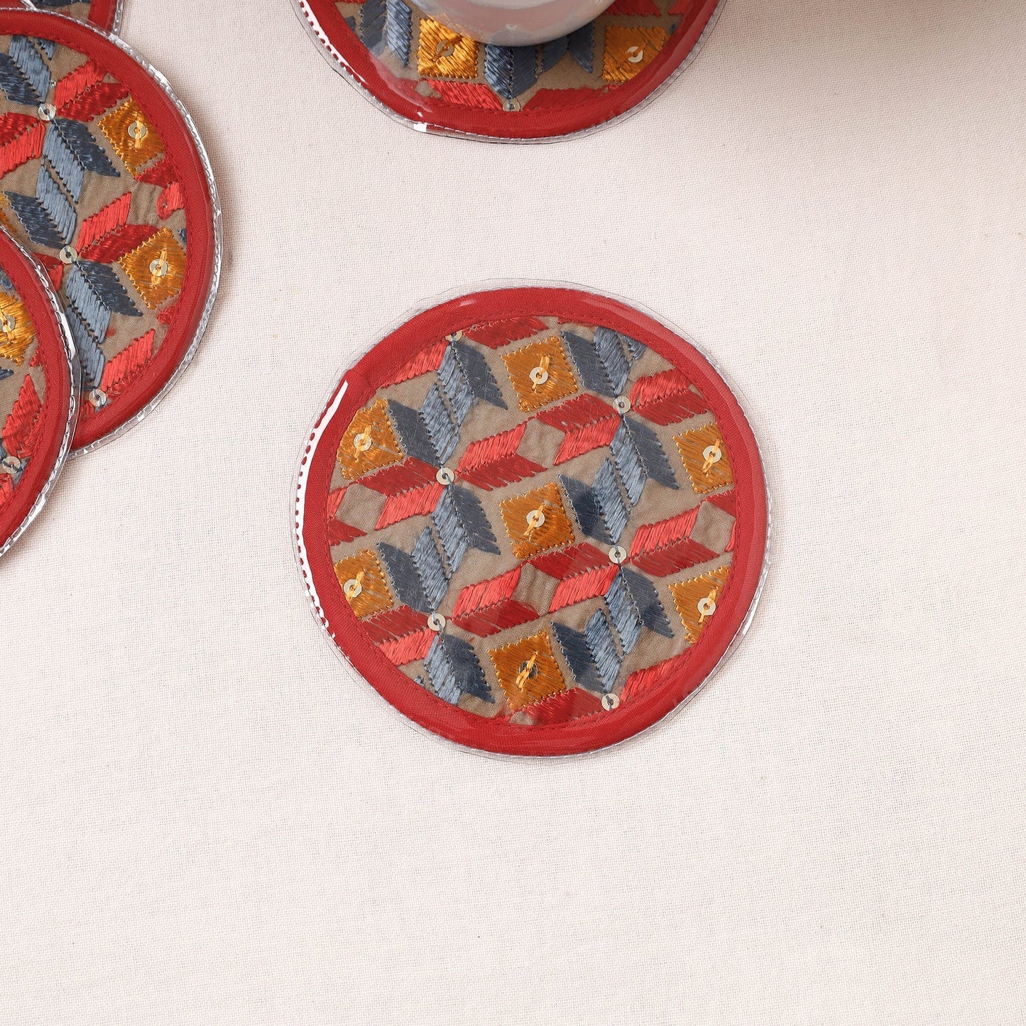  Phulkari Hand Embroidery Laminated Coasters 