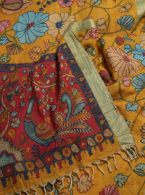 Peacock and tree on the red pallu with pale gold border and fringe, detail, AI visual of the saree, iTokri