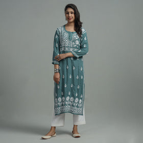Buy Chikankari Hand Embroidered Cotton Long Kurta for Women