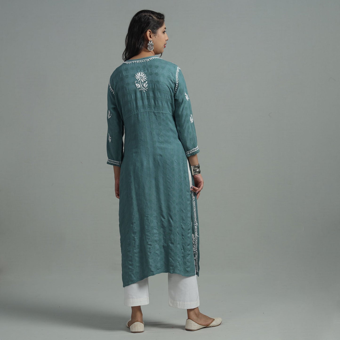 Buy Chikankari Hand Embroidered Cotton Long Kurta for Women