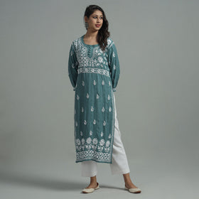 Buy Chikankari Hand Embroidered Cotton Long Kurta for Women