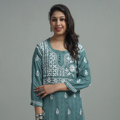 Buy Chikankari Hand Embroidered Cotton Long Kurta for Women