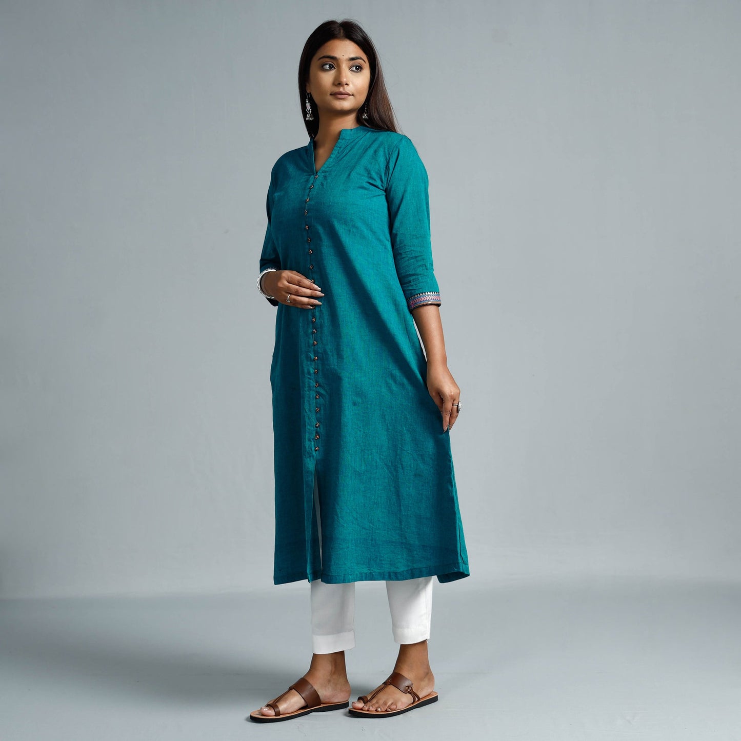 Buy Pine Green Dharwad Cotton Long Kurta for Women