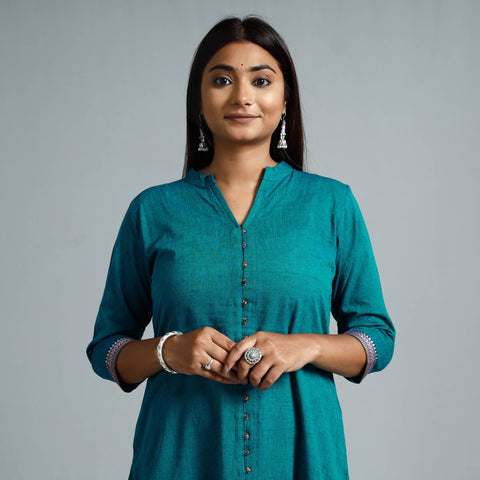 Buy Pine Green Dharwad Cotton Long Kurta for Women