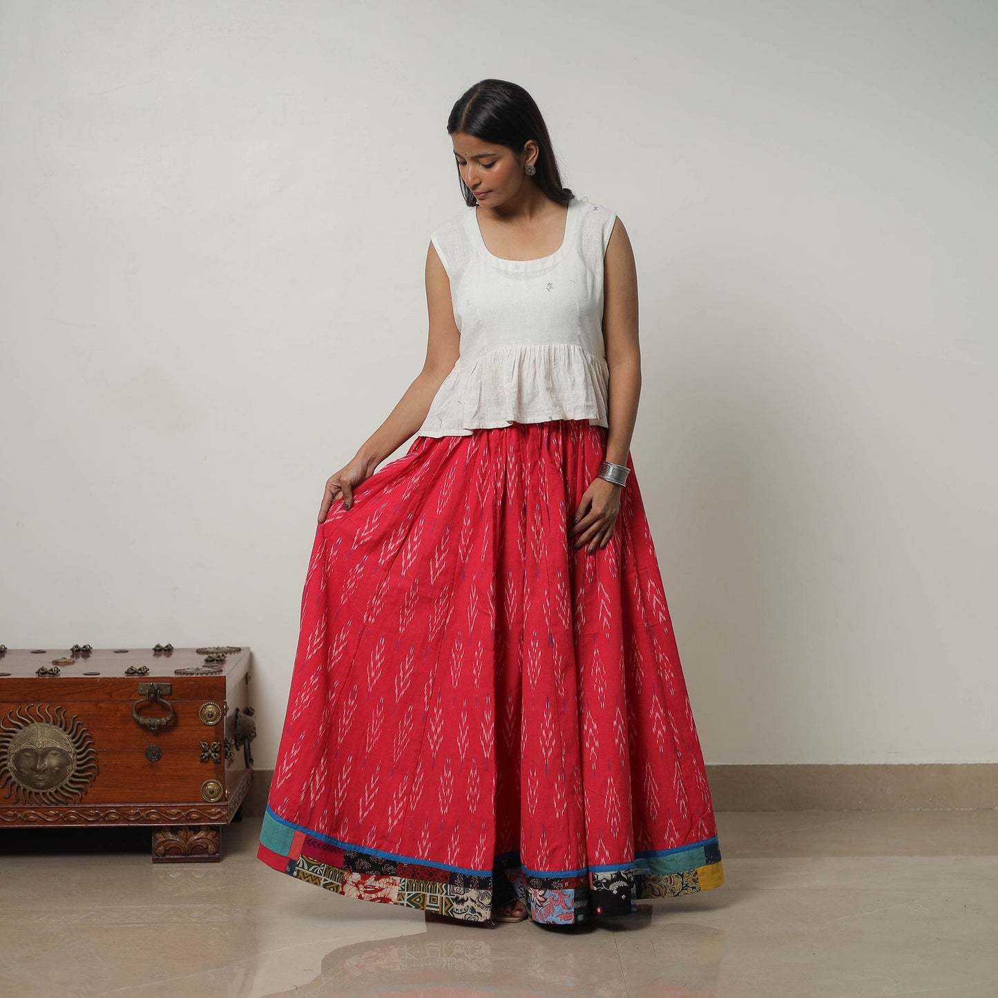 Pink - 24 kali cotton pochampally ikat skirt 37