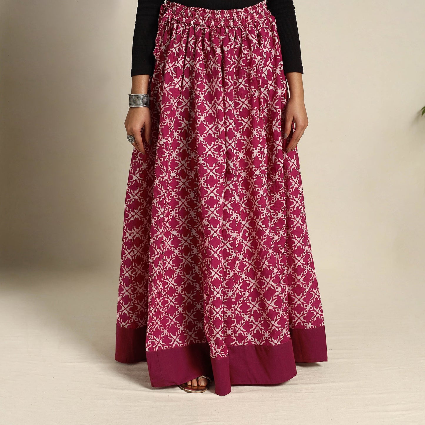 Pink 24 Kali  Patchwork Batik Print Cotton Long Skirt