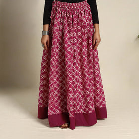 Pink 24 Kali  Patchwork Batik Print Cotton Long Skirt
