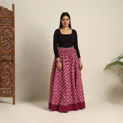 Pink 24 Kali  Patchwork Batik Print Cotton Long Skirt