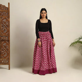 Pink 24 Kali  Patchwork Batik Print Cotton Long Skirt