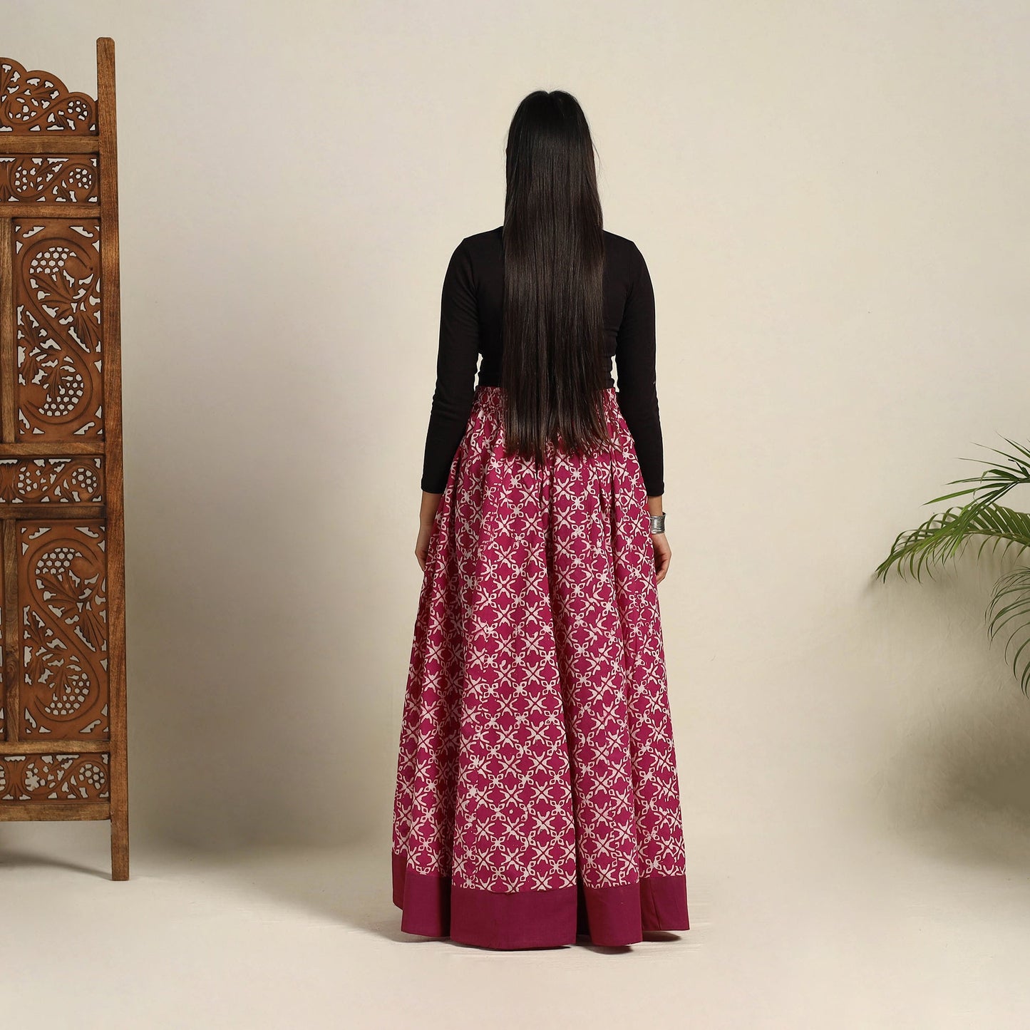 Pink 24 Kali  Patchwork Batik Print Cotton Long Skirt