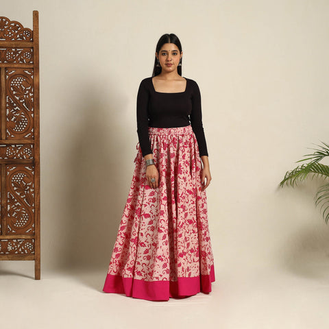 Pink 24 Kali  Patchwork Batik Print Cotton Long Skirt