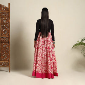 Pink 24 Kali  Patchwork Batik Print Cotton Long Skirt