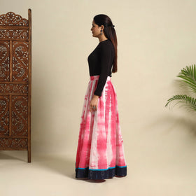Pink - 24 Kali Shibori Tie-Dye Cotton Long Skirt with Ikat Border 09
