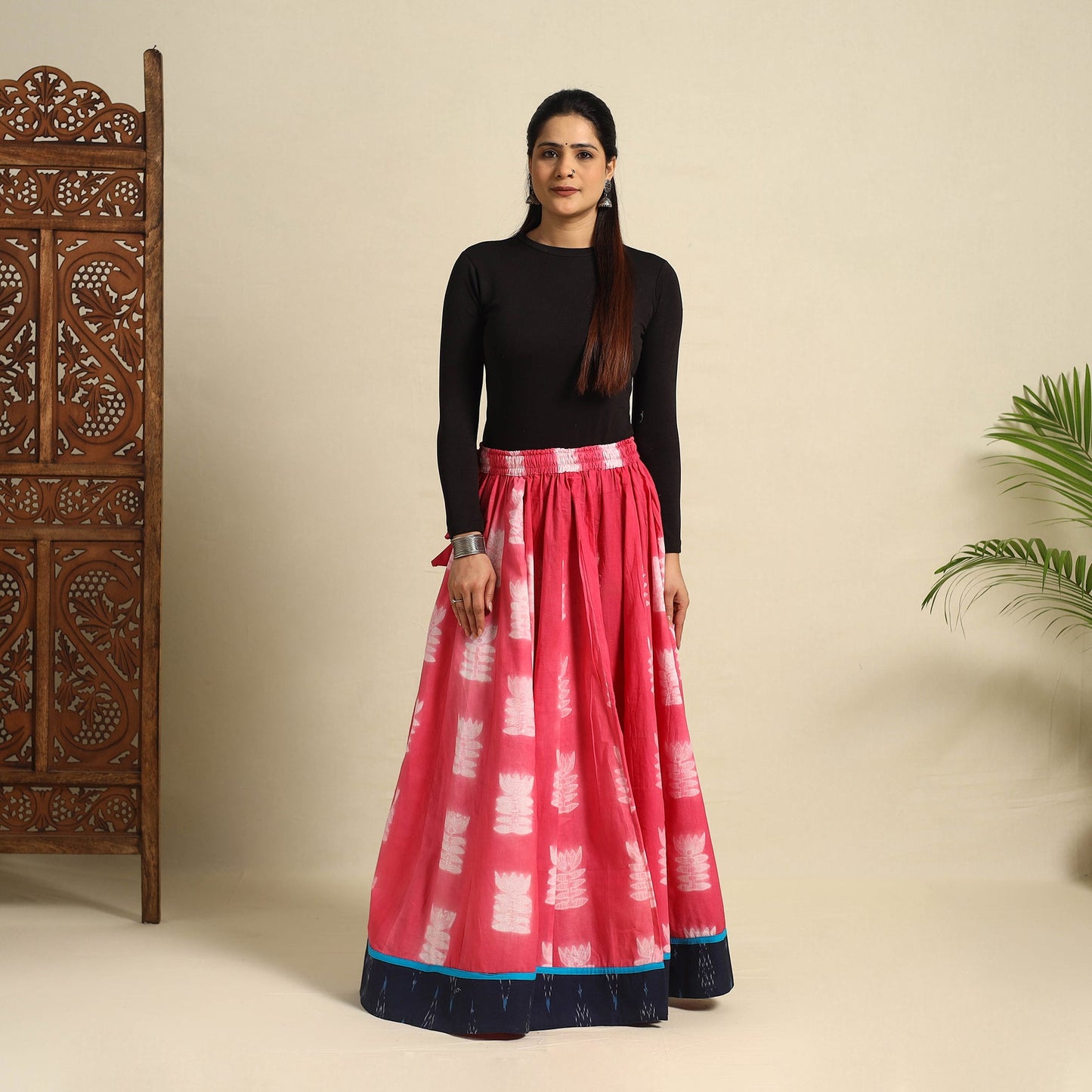 Buy 24 Kali Pink Patchwork Cotton Long Shibori Tie-Dye Skirt