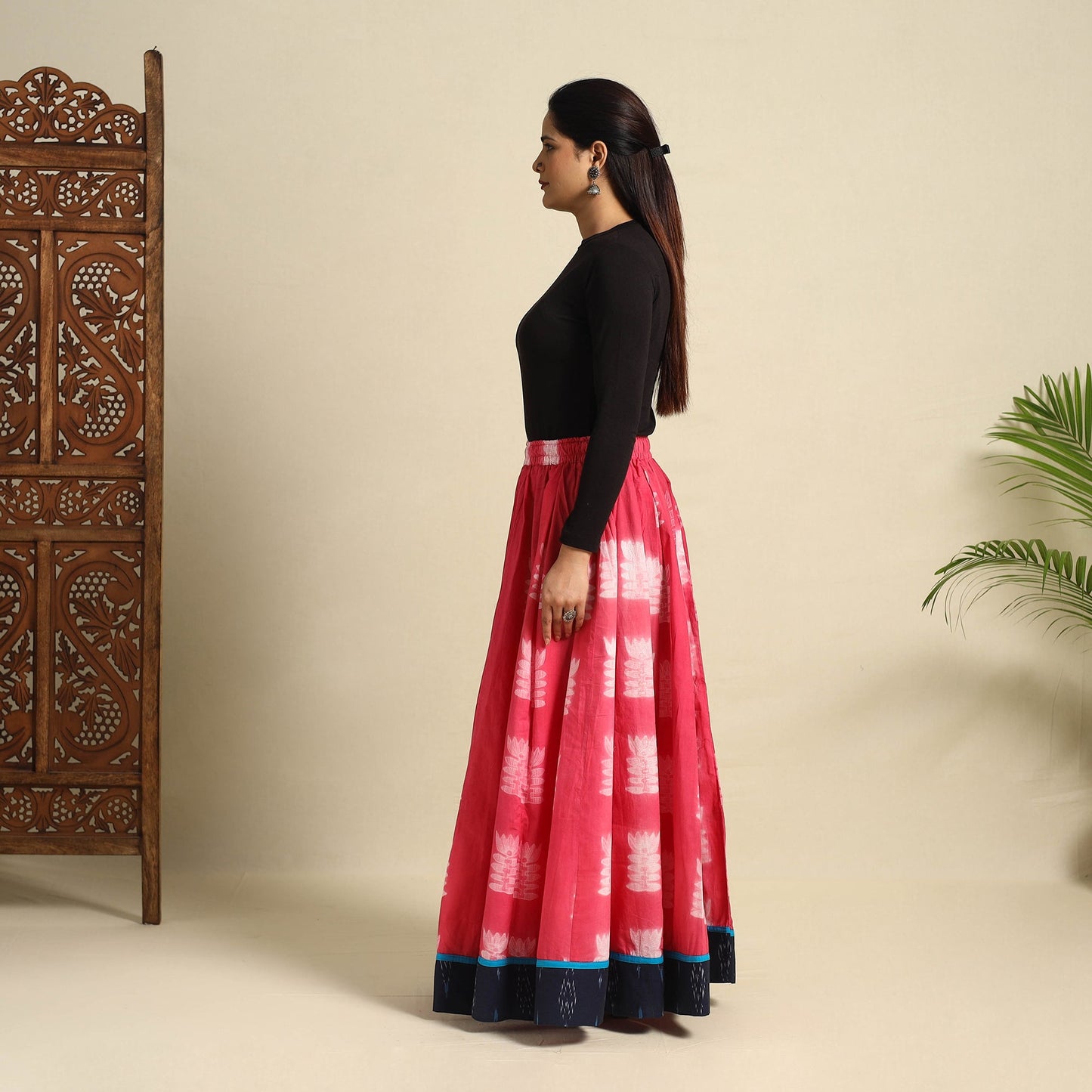 Buy 24 Kali Pink Patchwork Cotton Long Shibori Tie-Dye Skirt