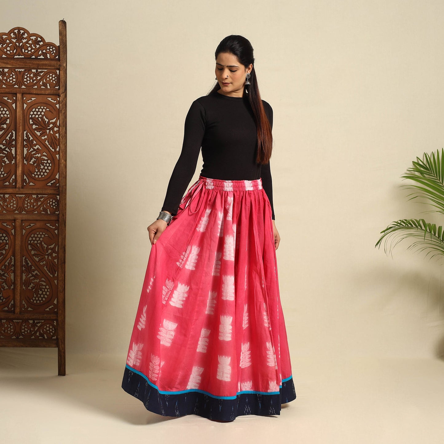 Buy 24 Kali Pink Patchwork Cotton Long Shibori Tie-Dye Skirt