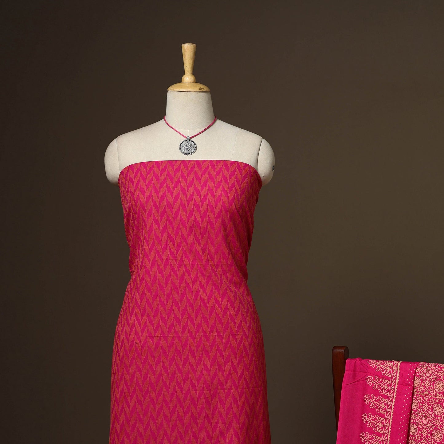 Pink - 2pc cotton unstitched jacquard dress material