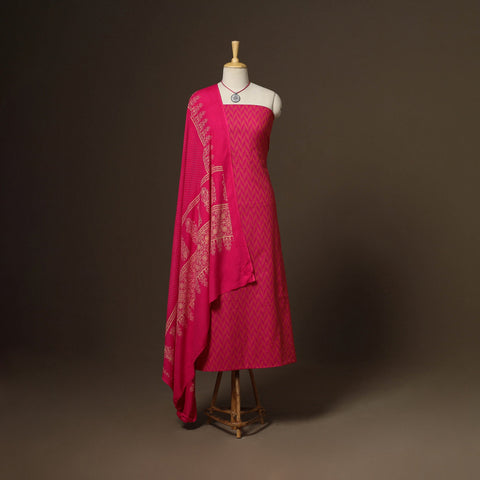 Pink - 2pc cotton unstitched jacquard dress material