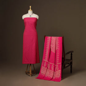 Pink - 2pc cotton unstitched jacquard dress material