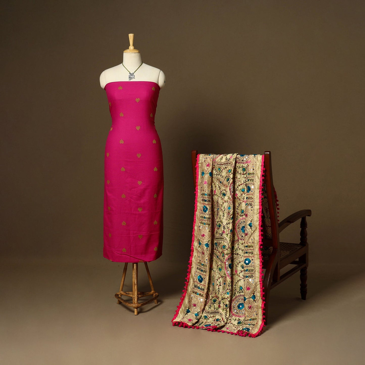 Pink - 2pc cotton unstitched jacquard dress material